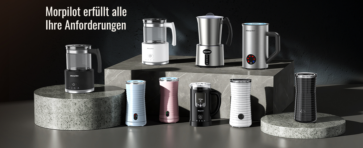 Електричний піноутворювач для молока Morpilot, 500 мл, 650 Вт, нержавіюча сталь, миється в посудомийній машині, для гарячого та холодного молока, шоколаду, антипригарне покриття