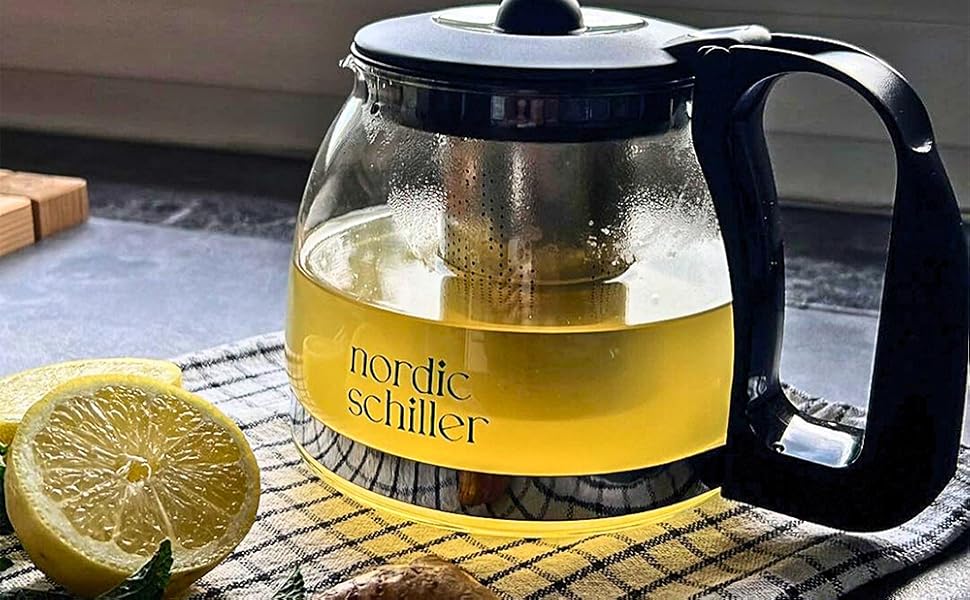 Чайник Nordic Schiller Premium з термостійкого скла, 1,5 л (1250 мл) з нержавіючою сталею, з ситечком