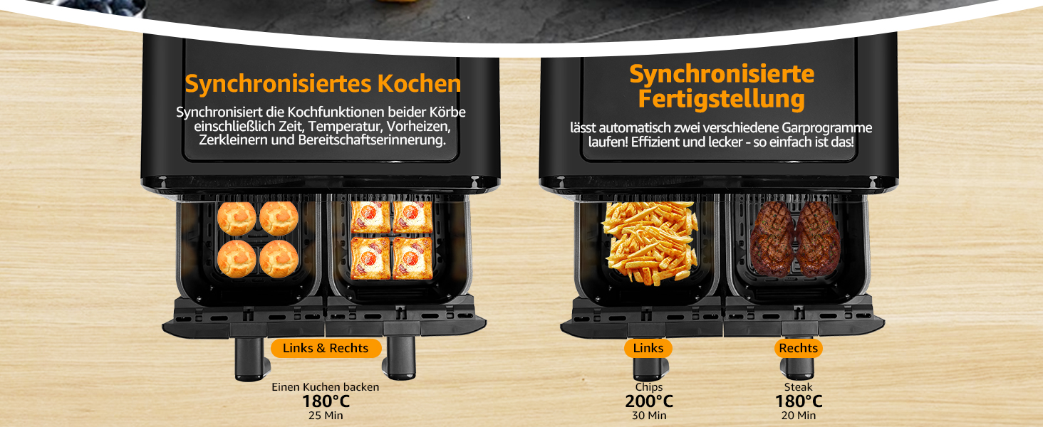Фритюрниця повітряна Jacgood з 2 кошиками, 1800W, 9L, цифрове керування, 8 меню, з прозорим вікном