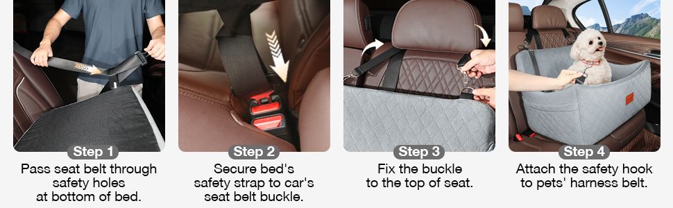 Wooaidagg Memory Foam Dog Car Seat - Washable & Detachable Pet Bed for Medium & Large Dogs - Includes 2 Leashes (Black, Large)
