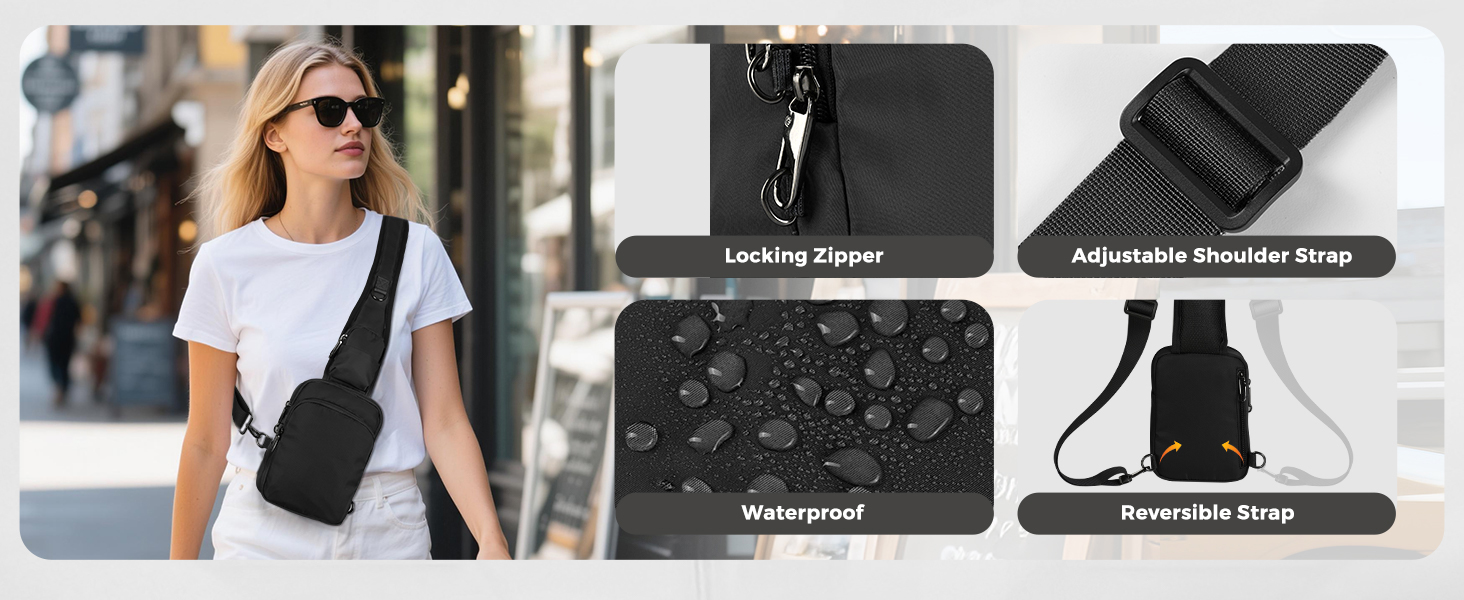 Чоловіча/Жіноча нагрудна сумка через плече Anti Diebstahl, чорна, водовідштовхуюча, з RFID-блокуванням