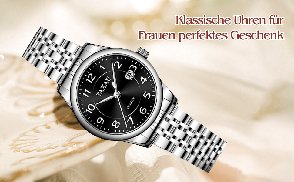 Жіночий годинник з арабськими цифрами, маленьке циферблат, Easy Read, з датою, з нержавіючої сталі, водонепроникний, сріблястий браслет, чорний циферблат (L8863G)