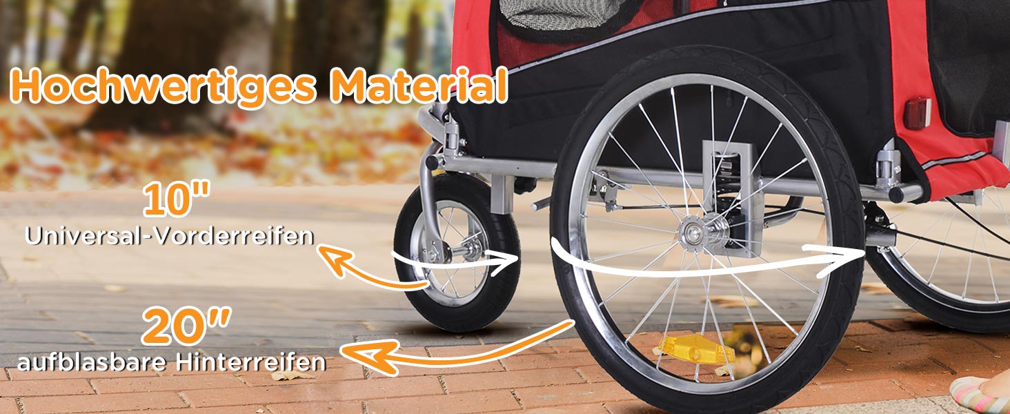 PawHut Причіп для собак 2-в-1, велосипедний причіп для собак, візок для собак з відбивачами, прапорцем, причіп для собак PawHut, оксфордська тканина (Червоний+Чорний)