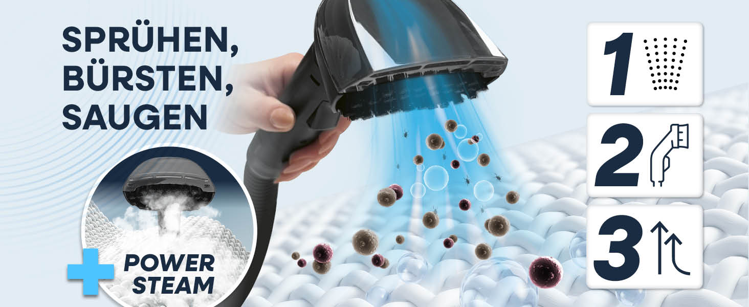 CLEANmaxx Професійний пароочисник для меблів та килимів Pro Steam | 3в1: очищувач для м'яких меблів, точковий очищувач, миючий пилосос | Видаляє плями з килимів, авто, диванів тощо. Чорний Pro Steam Touch, 2000W