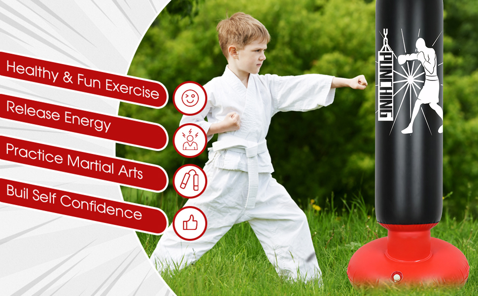 Дитячий боксерський мішок Qoosea, 160 см, надувний, з боксерськими рукавичками, для карате, кікбоксингу, таеквондо, MMA, подарунок для хлопчиків та дівчаток 3-12 років