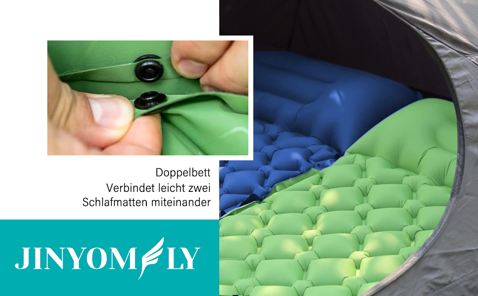 Каремат JINYOMFLY самонадувний туристичний, посилений, з насосом та подушкою, водонепроникний, ультралегкий для кемпінгу, піших прогулянок, відпочинку на природі (Блакитний)