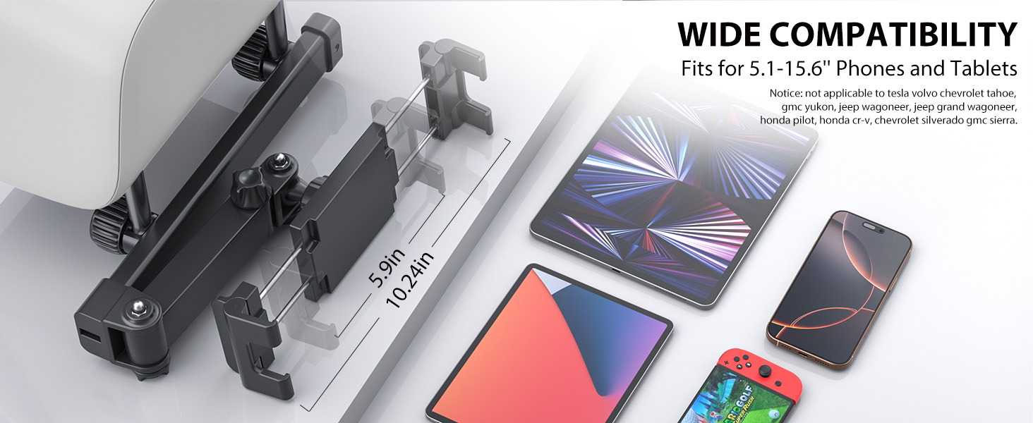 Тримач для планшета в авто PLDHPRO: кріплення на підголівник, сумісний з iPad, Samsung, Android, FireHD, 5.1'-15.6'