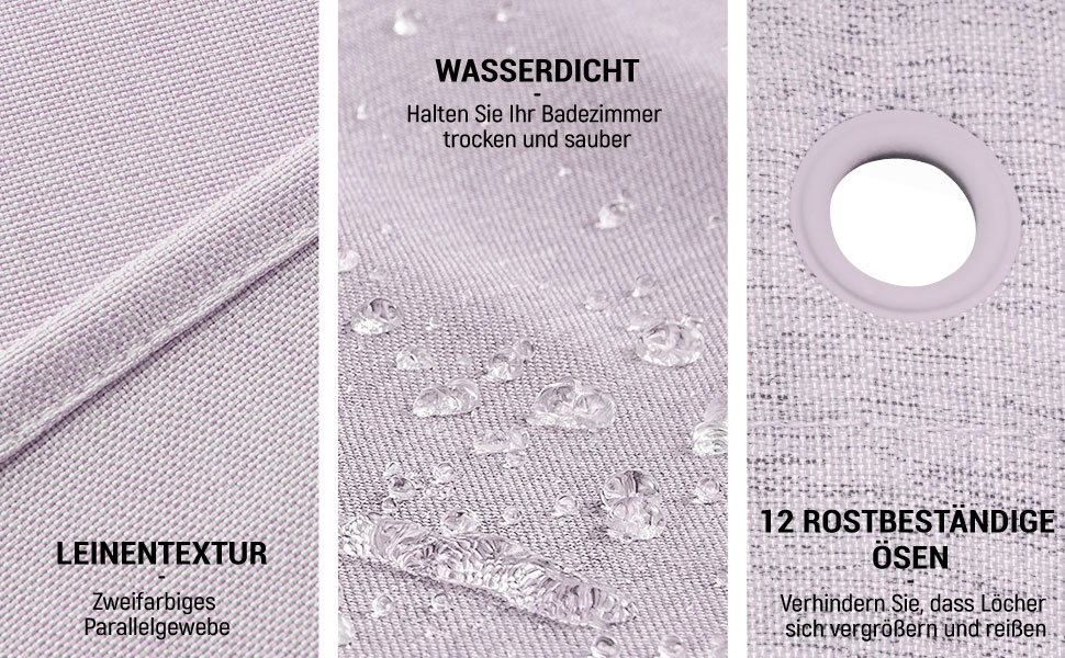 Шторка для душу BTTN, тканинна, 180x200 см, льонова текстура, антигрибкова, миється, текстильна, з 12 гачками, сучасна, водовідштовхувальна, з обтяжувачем, декор, поліестер, кремовий колір (лавандовий, однотонна, H180 x B180 см (упаковка 1)