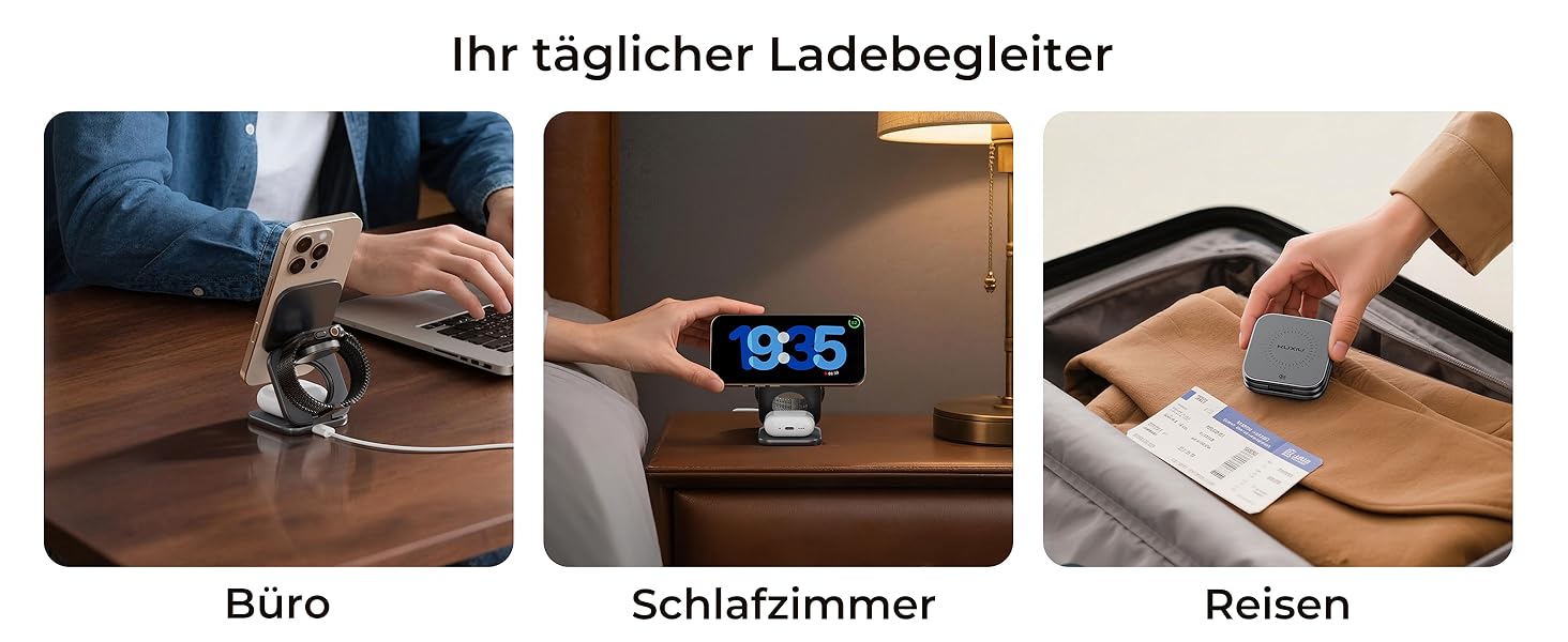 Бездротова зарядка 3-в-1 KU XIU X40 Turbo Qi2.2 25W для iPhone 15/14/13/12, Apple Watch, AirPods, з адаптером GaN 45W, сіра