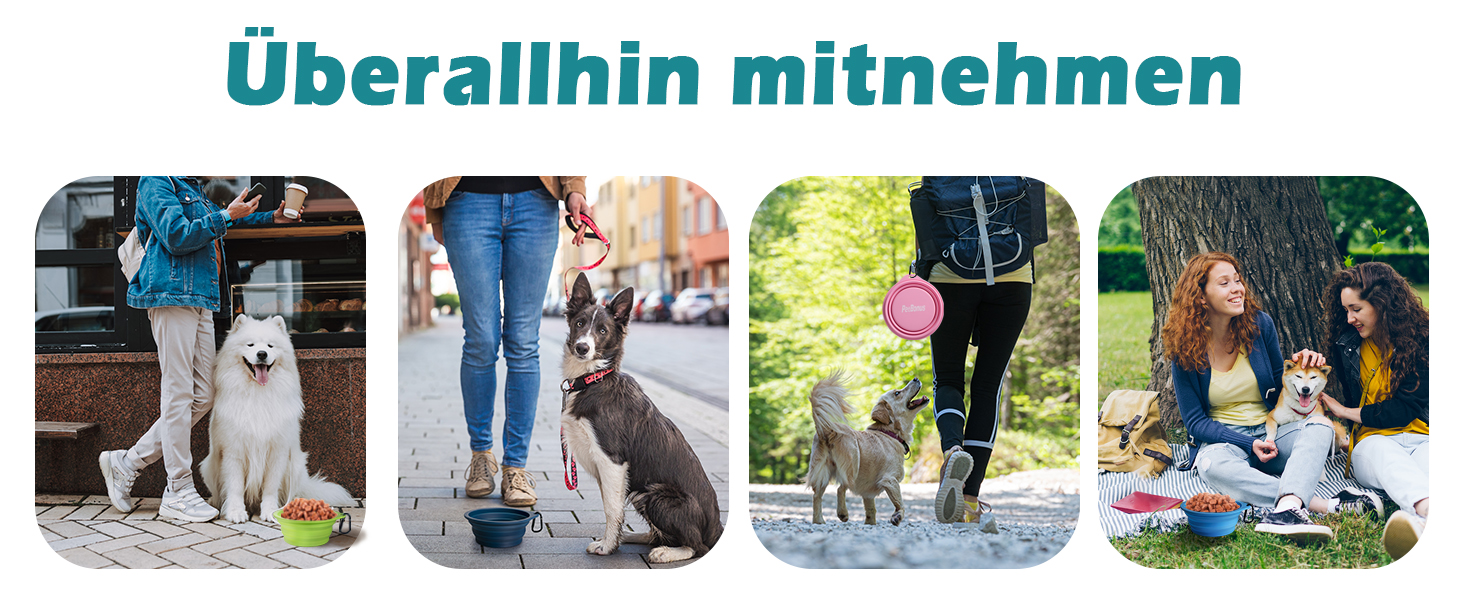 Складані миски для собак PetBonus, 2 шт. Силіконові миски для води та корму для собак, чорний та червоний (600 мл)