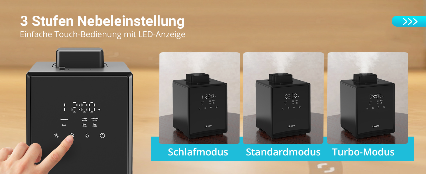 Зволожувач повітря для спальні та вітальні з верхнім заповненням, 3L, нержавіюча сталь, теплий туман, знищує 99,97% бактерій, з режимом сну, білий (чорний)