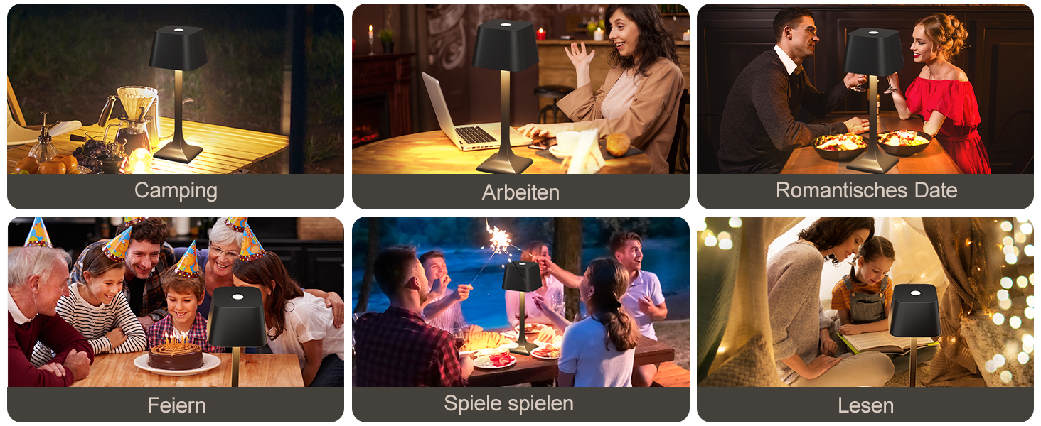 LED настільна лампа бездротова диммируемая торканням - 3 колірні температури, 5200mAh акумулятор, зарядка USB-C, водонепроникність IP54, алюміній, для дому та вулиці, нічник, настільна лампа для їдальні, робочий стіл (чорний)