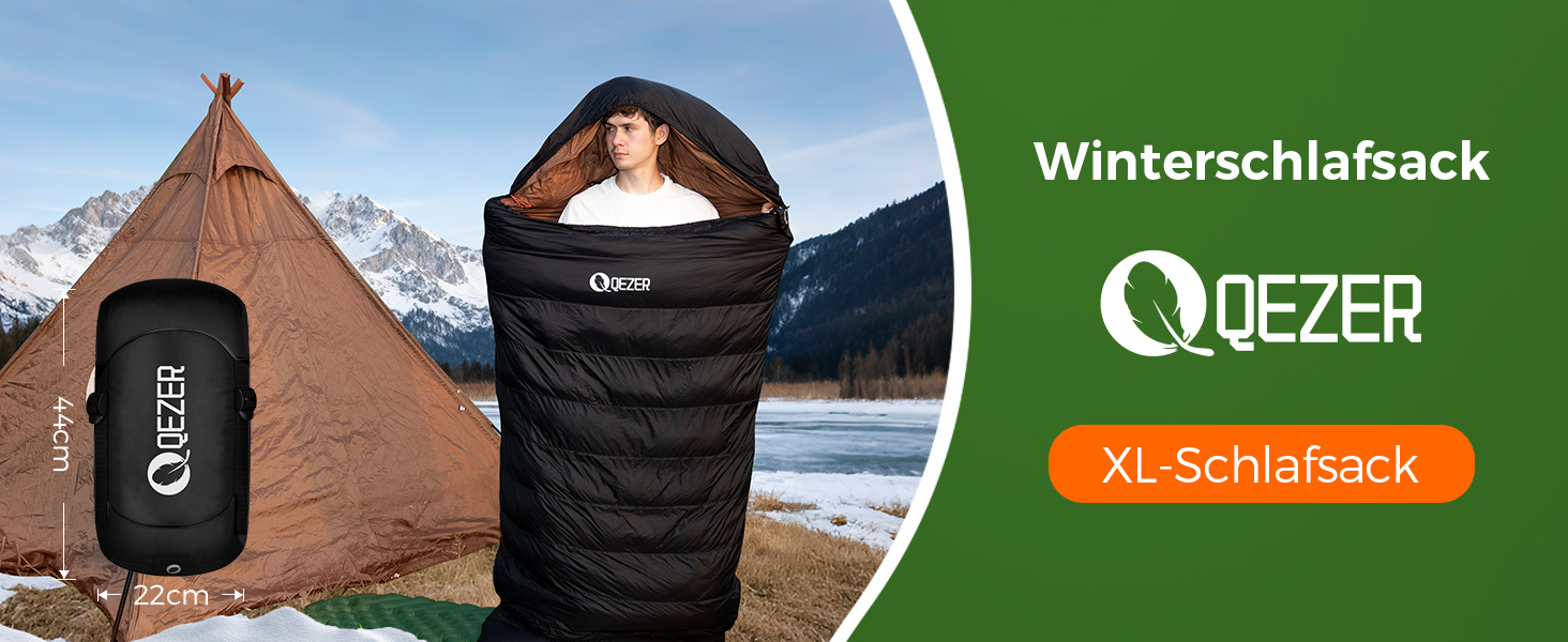 Спальний мішок XXL з пуху 3-4 сезони, 230x100 см, для дорослих, чорний, -3°C | Для кемпінгу, походів, рюкзаків