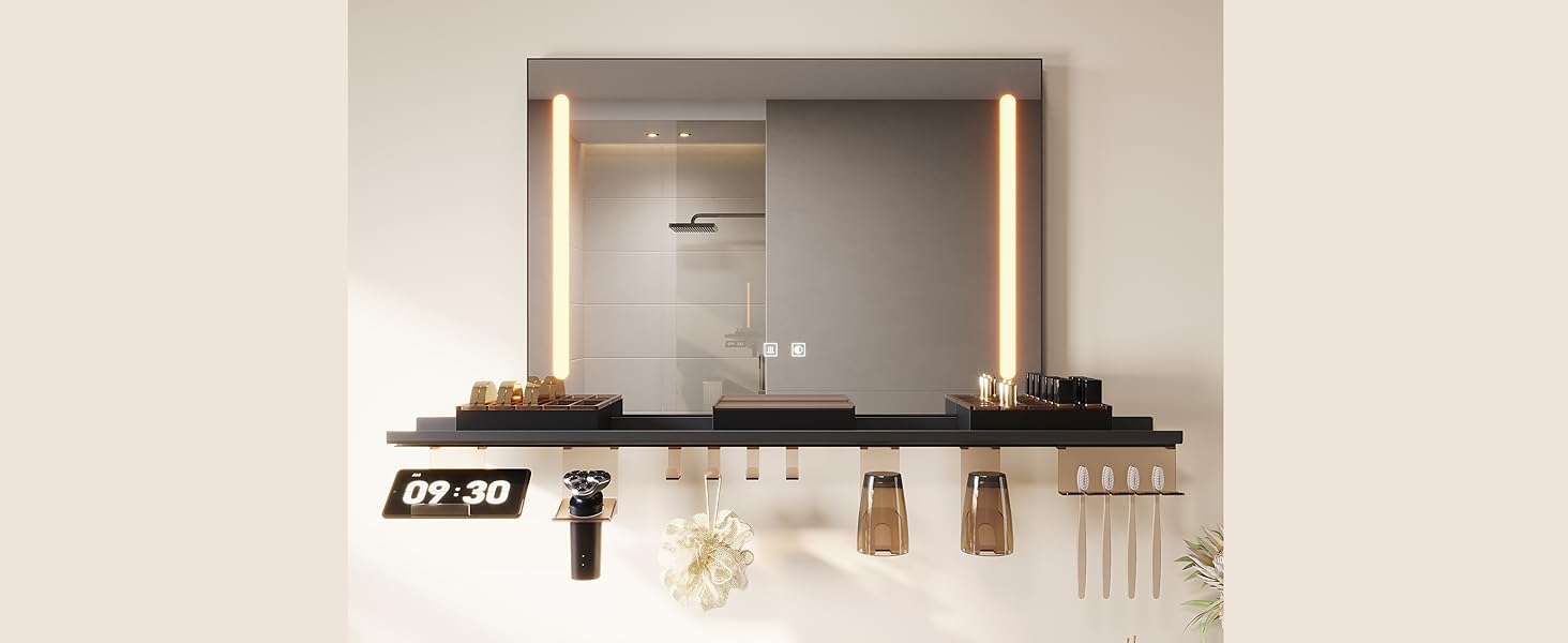 Дзеркало для ванної кімнати SONNI з підсвічуванням 60x40 см, LED, IP44, білий. Розміри: 70x50 см, темно-сірий, з боковим підсвічуванням