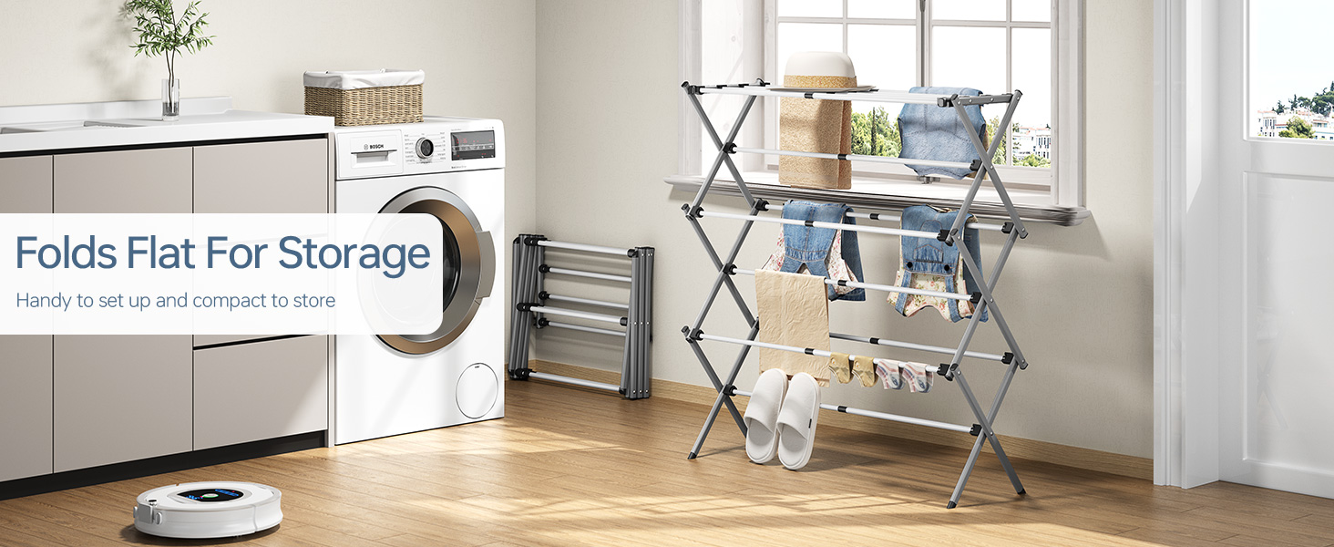 Складаний сушильник для білизни з 11 перекладинами, 3-ярусний, сірий та білий
