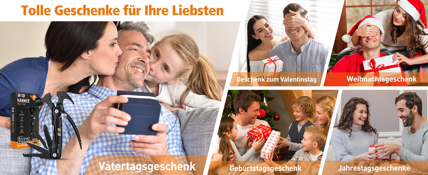 Мультитул BIIB 12-в-1: Подарунок для чоловіків на Різдво, День батька, День народження. Мультиінструмент для кемпінгу, адвент-календаря. Преміум якість, чорний.