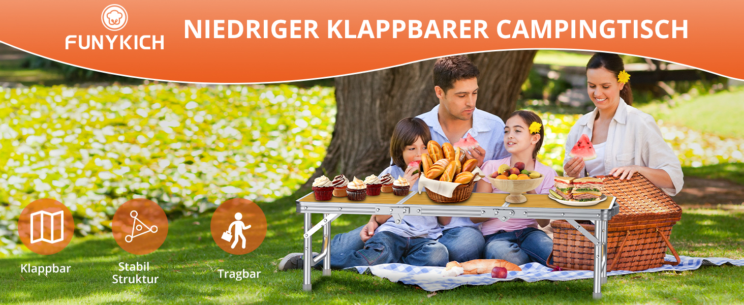 Складний кемпінговий стіл FUNYKICH 87x40x26 см, жовтий - алюмінієвий, MDF стільниця, з сумкою для перенесення