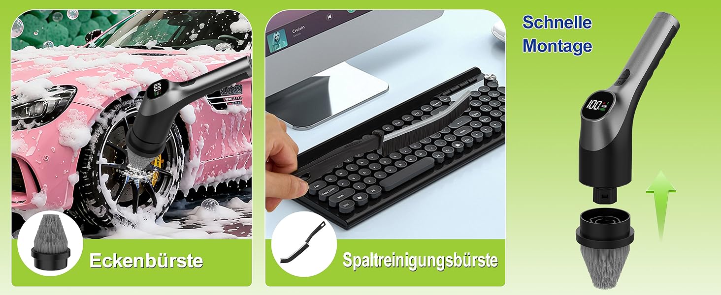 Електрична щітка для чищення з 7 насадок, IPX7, регульована ручка, для ванної кімнати, чорна