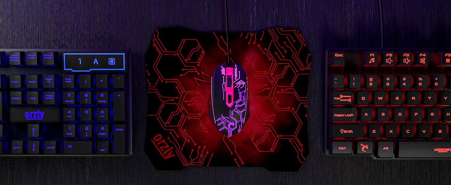 Ігровий набір Orzly RX250 4 в 1: клавіатура, миша, навушники та килимок для миші - RGB підсвічування, QWERTZ DE, чорний