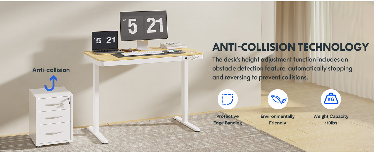 Електричний стіл Sanodesk з регулюванням висоти, ящик, сенсорне керування, USB-порти, 120 x 60 см, білий, 120 x 60 x (73.5-118) см