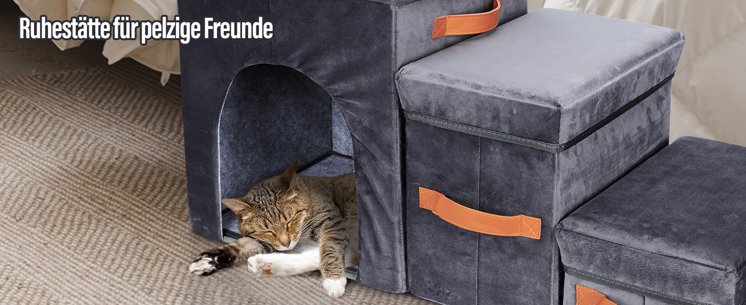 Сходинки для тварин Thihome 3 сходинки: складана рамка, коробка для зберігання, отвір для котів. Підходять для собак та котів до ліжка та дивану