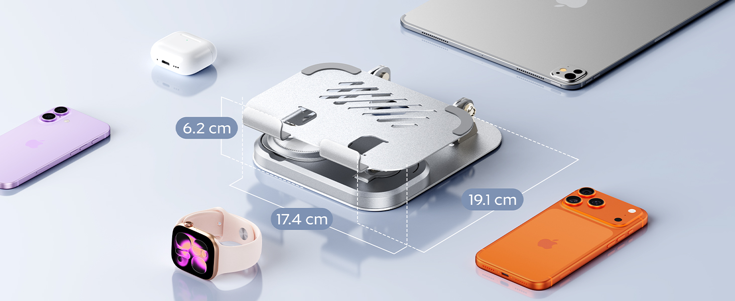 Універсальна індукційна зарядна станція Meifigno 5-в-1 з USB-C 30W для пристроїв Apple, срібляста
