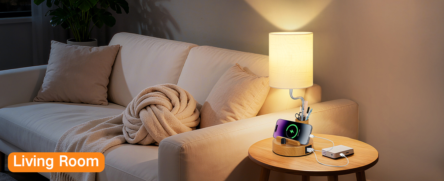 Настільна лампа LED OUTON 2 шт. з USB-A та USB-C, торшери для спальні, вітальні, офісу, з тримачем для телефону та ручок, кераміка, тепле світло 2700K