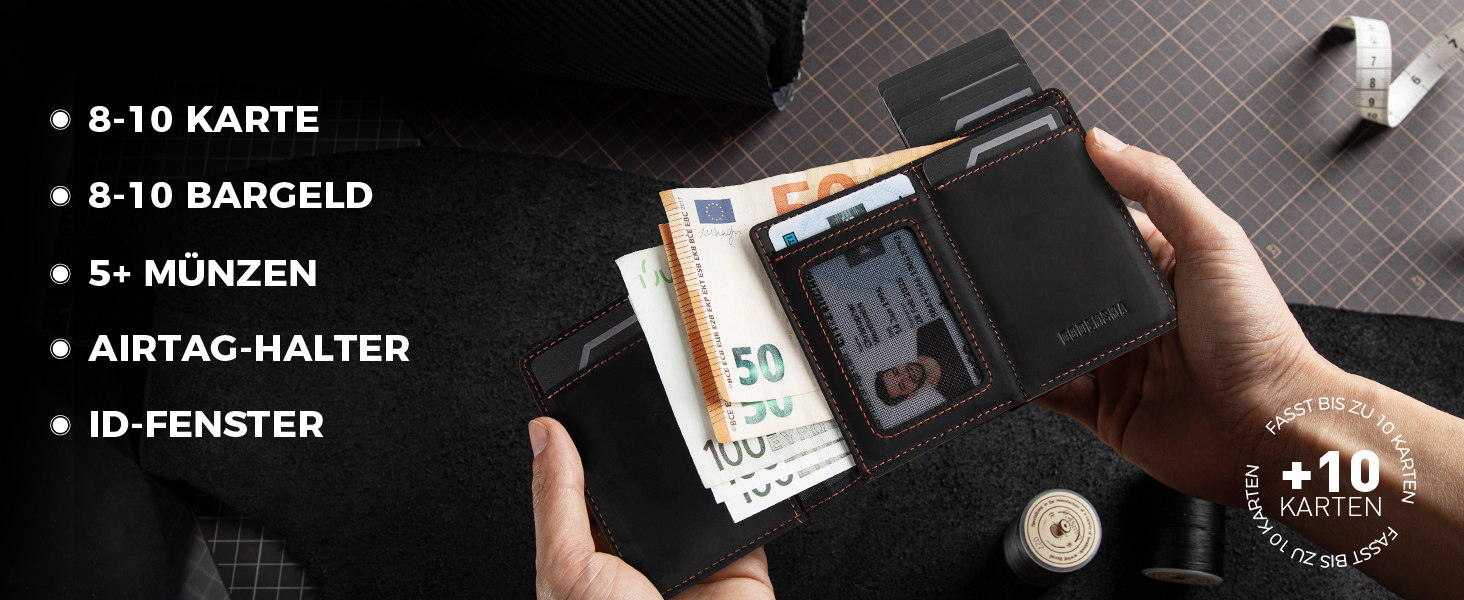 Портмоне DODENSHA® MagSnap для чоловіків з RFID захистом, відділенням для AirTag, картхолдером та відділенням для монет. Чорно-помаранчевий колір.