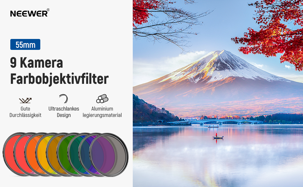 Набір фільтрів об'єктива NEEWER 9 шт. (55mm) з кольорового скла: червоний, оранжевий, синій, жовтий, зелений, коричневий, фіолетовий, рожевий, сірий