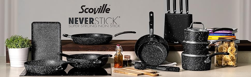 Супова каструля Scoville NEVERSTICK 24 см з кришкою, антипригарна, 3,5 л, для всіх плит (індукція), зручні ручки, можна мити в посудомийній машині