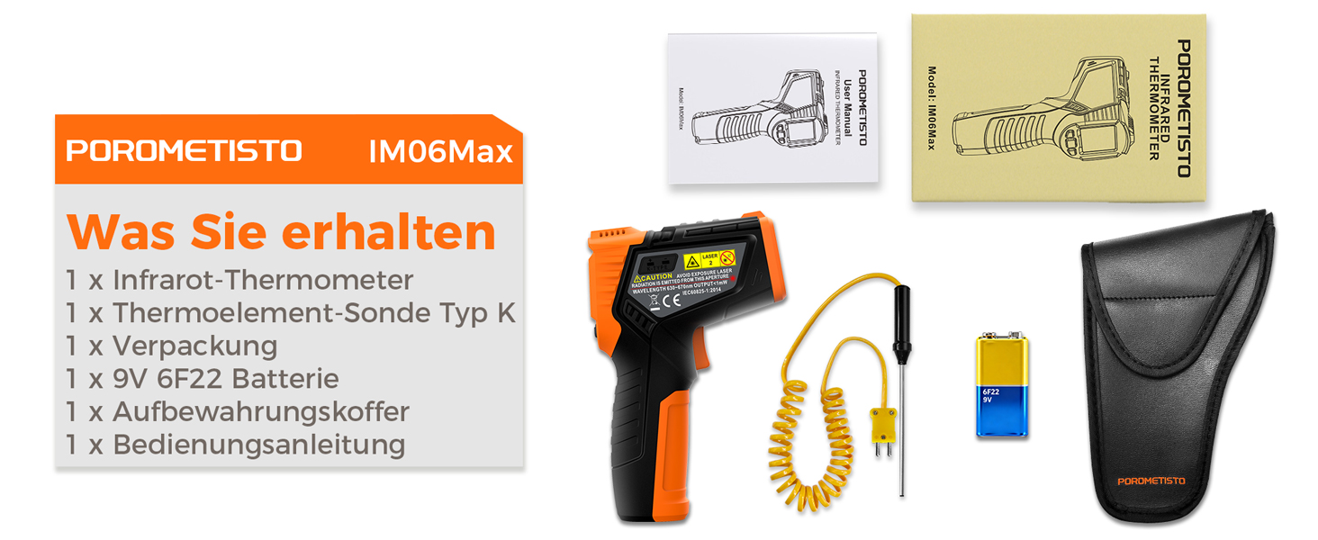 Інфрачервоний термометр лазерний IM06MAX з K-типом зонда (-50°C до 800°C) для промисловості, HVAC, приготування їжі та ремонту авто