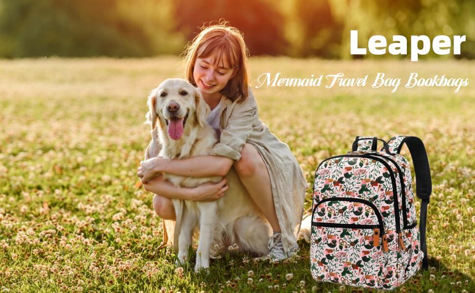 Шкільний рюкзак Leaper з квітковим принтом, сумка-рюкзак, сумочка для книг, жіноча сумка. Темно-синьо-білий квітка 2 (46, світло-рожева русалка)