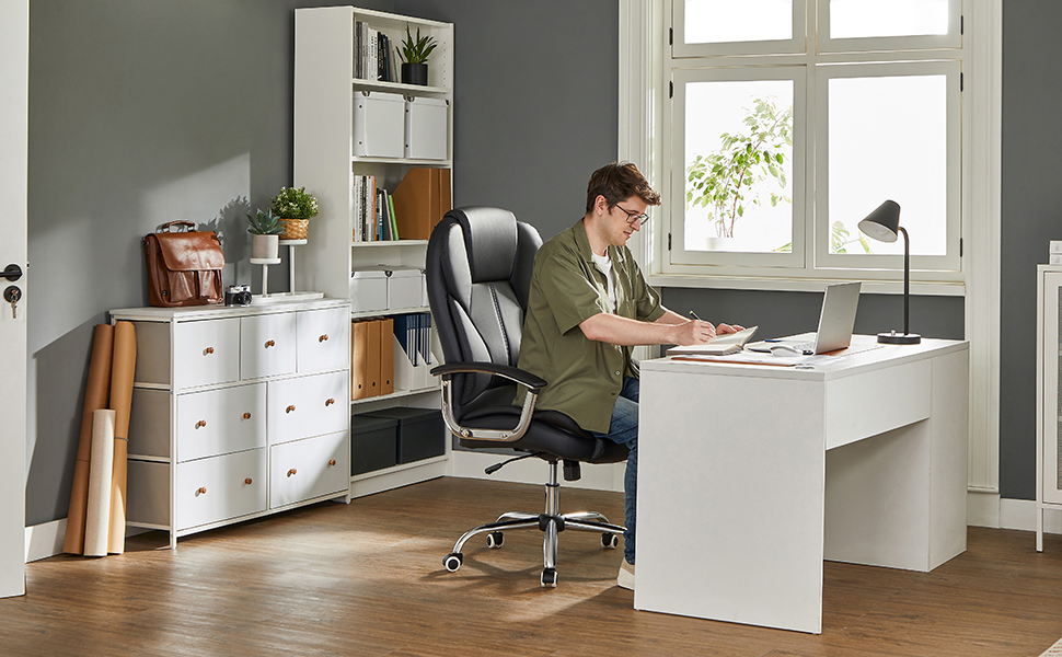 Крісло офісне SONGMICS, крісло для офісу, крісло для комп'ютера, регулювання висоти сидіння, чорне