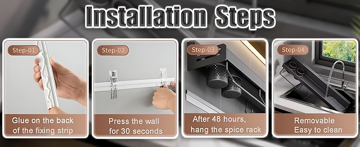 Настінна полиця для спецій, органайзер без свердління, полиці для спецій, тримач для спецій на клейкій основі, металева полиця для кухні, 50 см, сірий