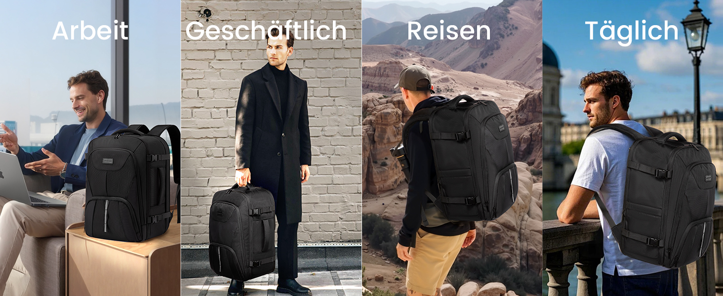 LOVEVOOK Рюкзак ручної поклажі 40L, великий розширюваний туристичний рюкзак для чоловіків, рюкзак для ноутбука 17 дюймів, валіза-рюкзак, ручна поклажа для подорожей, чорний