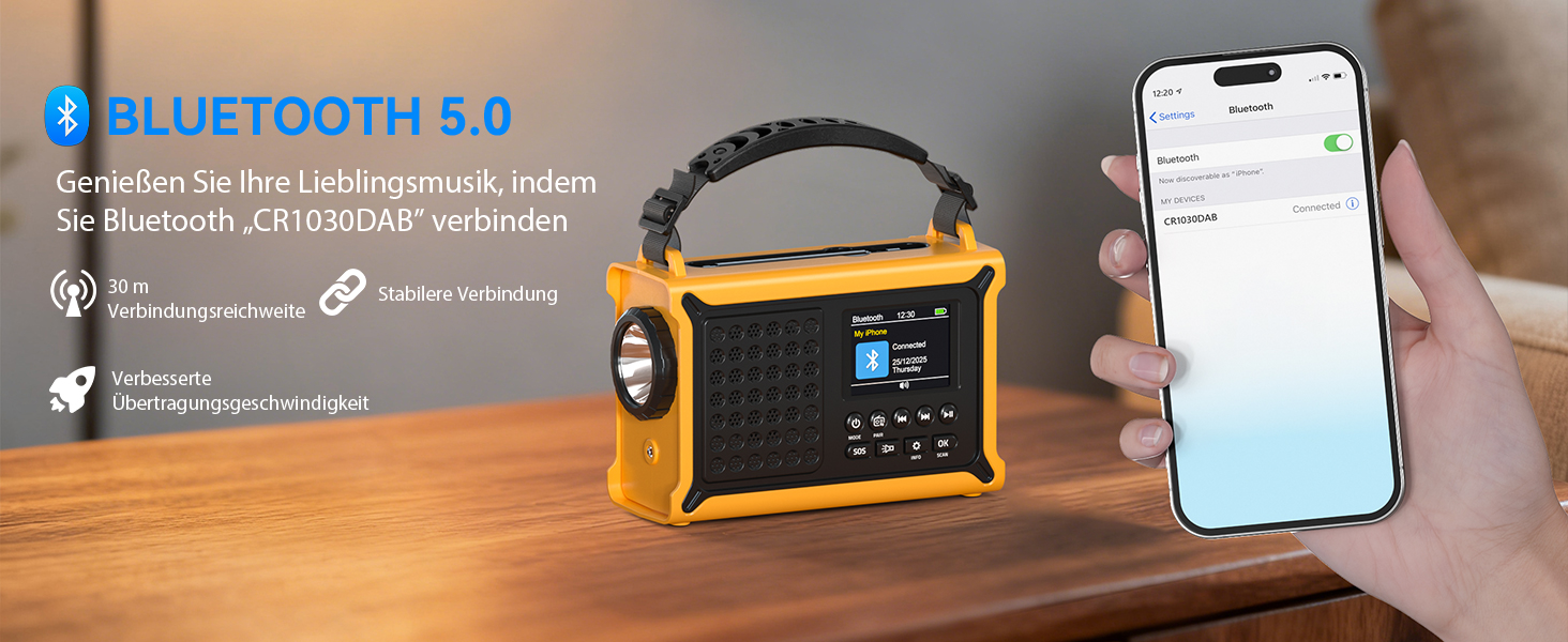 Радіоприймач Kurbelradio з DAB/DAB+/UKW, акумулятор 12000mAh, сонячна панель 8500mm², ручне радіо, Bluetooth 5.0, ліхтарик, для кемпінгу, зелений (жовтий)