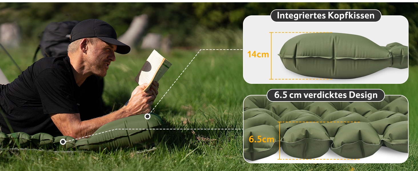 Килимок для кемпінгу Naturehike, Ultraleichte, Надувний, з інтегрованим насосом, для велосипедних походів та наметів, односпальний (з надувним мішком для зберігання, двоспальний)