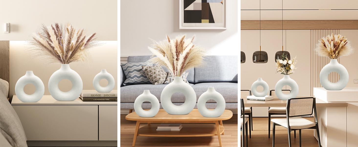 Набір ваз для квітів - 2 шт. з кераміки для декору оселі, сухоцвітів та Pampas grass. Ідеально для подарунку. Маленькі та середні вази білого кольору.