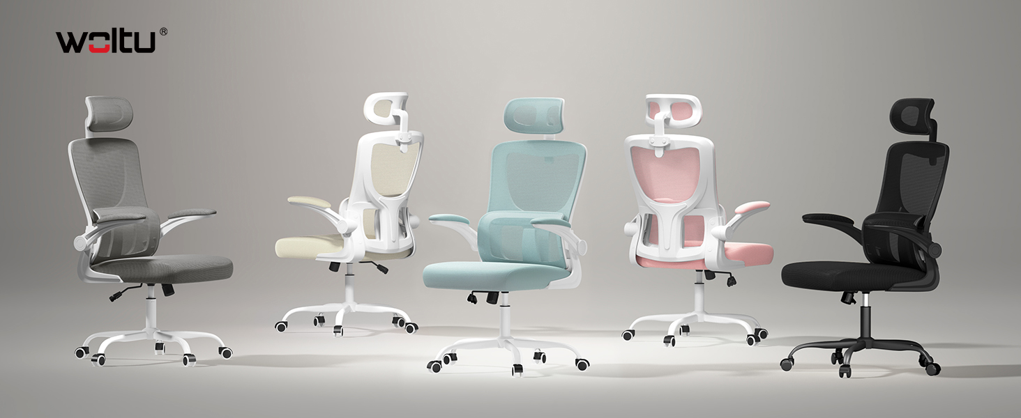 Крісло офісне WOLTU ергономічне, крісло для робочого столу з функцією гойдання, регульована підголовник, поворотні підлокітники, підтримка попереку, офісне крісло, витримує 150 кг (Блакитний)