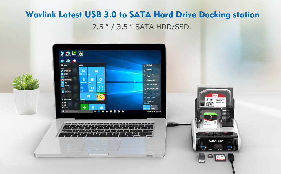 Док-станція для жорстких дисків WAVLINK ST336A: USB, SATA, TF/SD, зарядка, Offline Clone