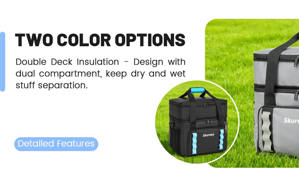 Велика розширювана сумка-холодильник з м'якого матеріалу, двоярусна ланч-сумка для жінок та чоловіків, вміщує 40 банок, вологостійка та портативна – ідеально для пляжу, кемпінгу, подорожей. Чорний колір