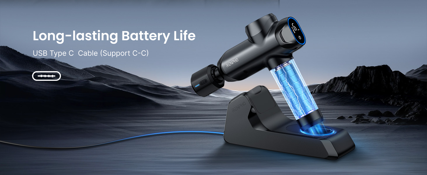 Масажер RENPHO Power Deluxe: пістолет для масажу м'язів з акумулятором 2500mAh та USB-C зарядкою (3200 об/хв)