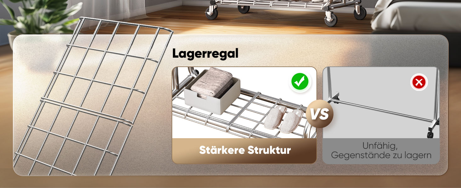 Вішалка для одягу HOKEEPER на коліщатках, вантажопідйомність 204 кг, висувна штанга для одягу