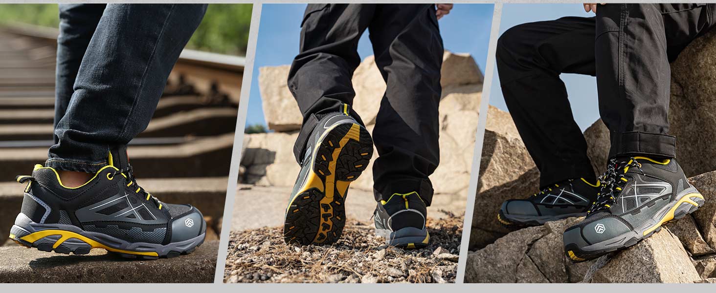 Робочі черевики LARNMERN для чоловіків та жінок. Безпечні черевики SRC, антистатичні, зі сталевим підноском, протипрокольні, легкі, комфортні, дихаючі (43.5 EU, жовті)