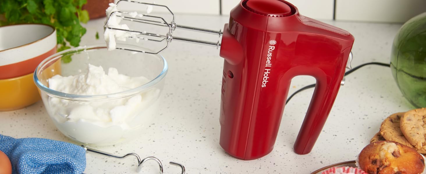 Міксер Russell Hobbs Desire Red 350W з 5 швидкостями та пульсатором, 2 насадки, червоний