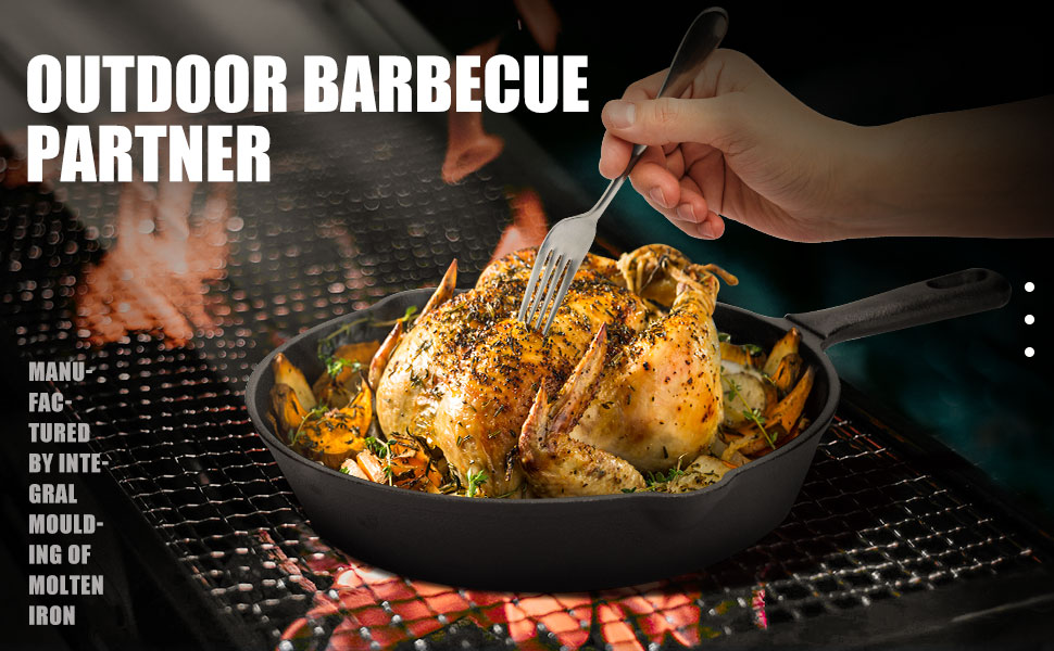 OVERMONT Grill Pan Cast Iron - Cast Iron Skillet 19.5cm - Steak Pan Frying Pan with Handle - for Gas Grill (9.6Inch-24.5cm)