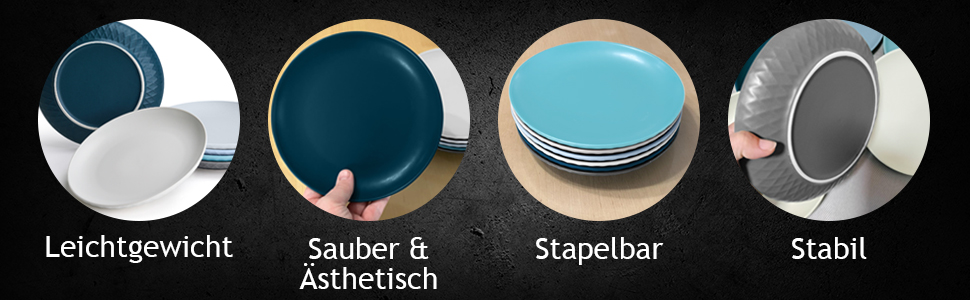 MIAMIO Набір посуду з 24 предметів з кераміки (тафельсервіс) для 6 осіб, Palmanova Kollection, великі тарілки (6 шт.), блакитні, сумісний з мийною машиною та мікрохвильовою піччю