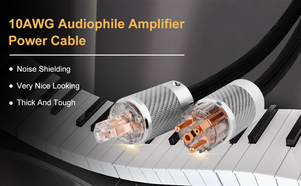 HiFi мережевий кабель живлення Audiophile 10AWG з родієвим штекером IEC320-C15 для підсилювача, сабвуфера та вінілового програвача, вуглецеве волокно, 1м