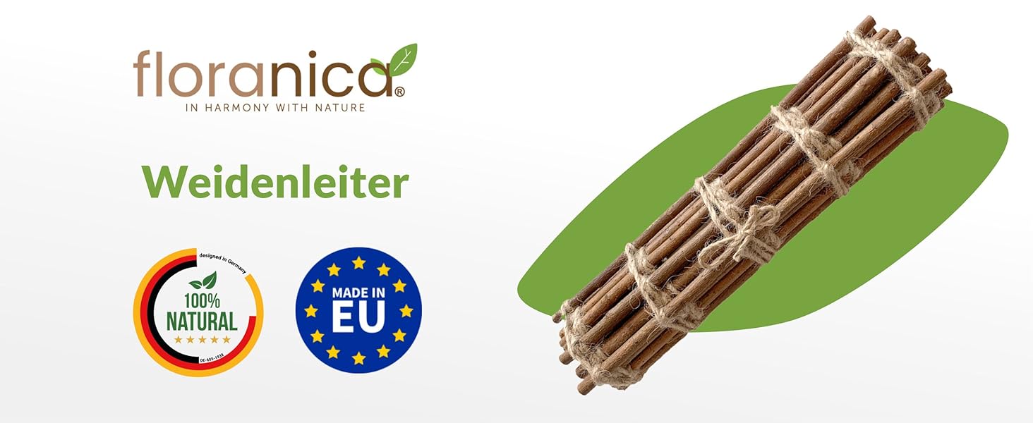 Floranica Climbing Plant Support Rank Grid - Length 150cm, Width 50cm. Made of natural willow, with ecological twine and a jute bag. Ideal support for roses, climbing plants, vegetables, and vines.