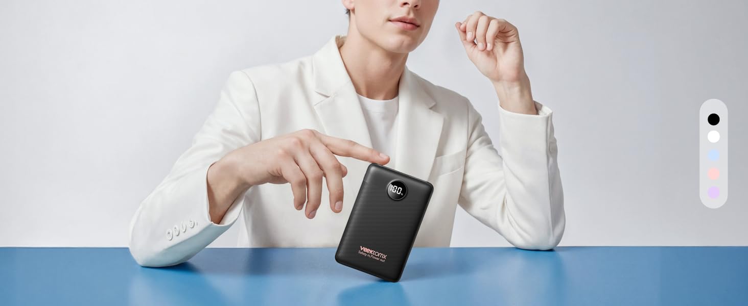 Power Bank VEEKTOMX 10000mAh: Компактний повербанк 22,5W з PD 3.0 та QC 3.0, USB-C, для iPhone/Samsung/Huawei/Xiaomi/AirPods/iPad, чорний